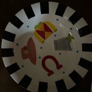 Striped Ceramic Plate with Colorful Designs